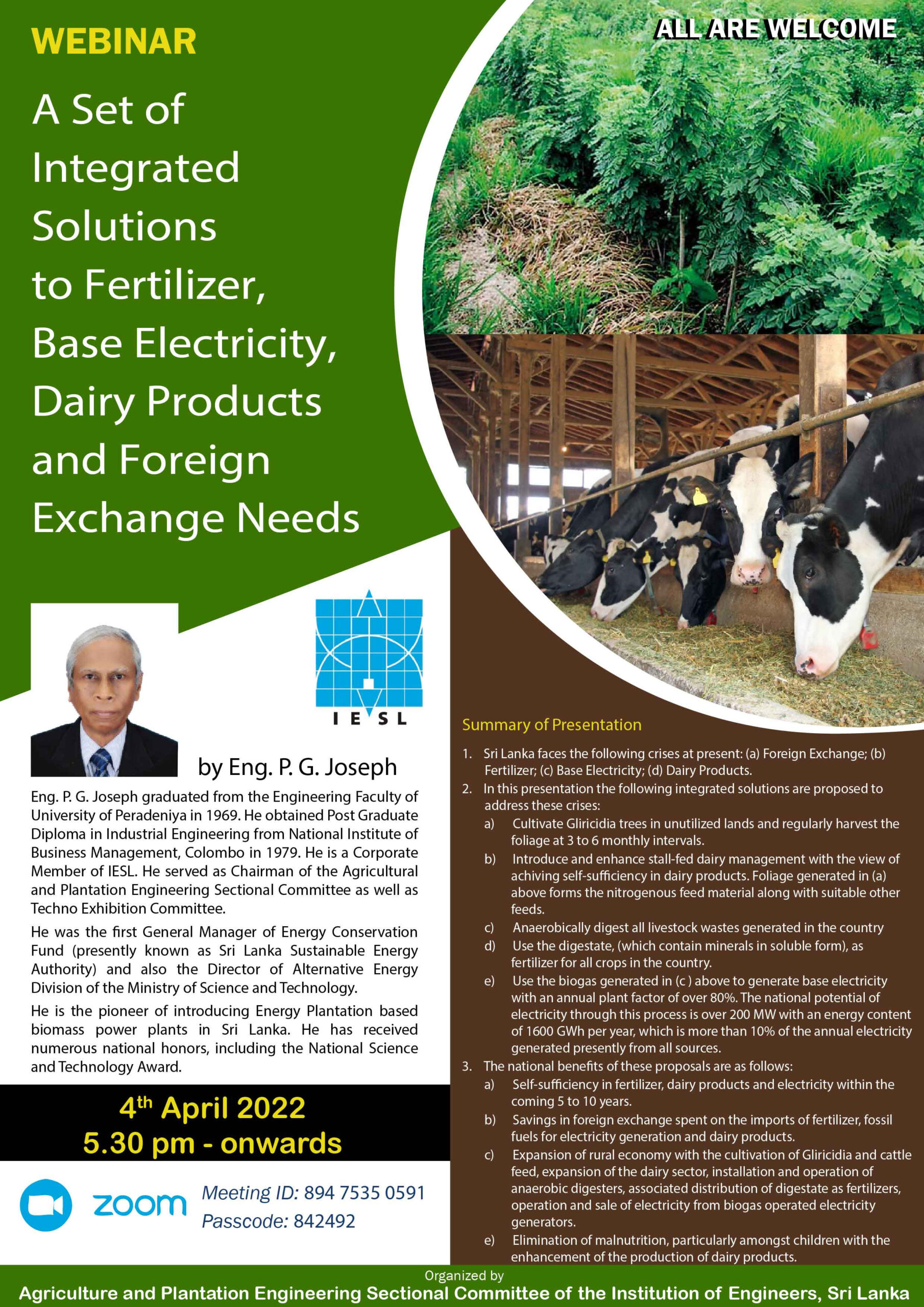 A Set of Integrated Solutions to Fertilizer, Base Electricity, Dairy Products and Foreign Exchange Needs